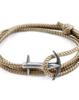 Sand Brown Admiral Anchor Silver and Rope Bracelet