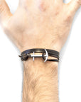 Dark Brown Admiral Anchor Silver and Flat Leather Bracelet