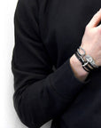 Coal Black Admiral Anchor Silver and Braided Leather Bracelet