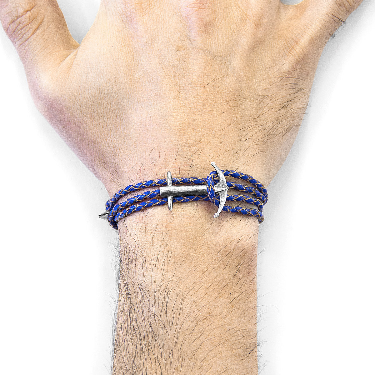 Royal Blue Admiral Anchor Silver and Braided Leather Bracelet