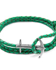 Fern Green Admiral Anchor Silver and Braided Leather Bracelet