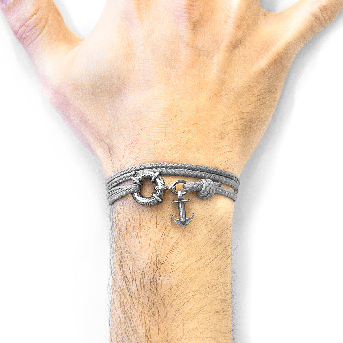 Classic Grey Clyde Anchor Silver and Rope Bracelet