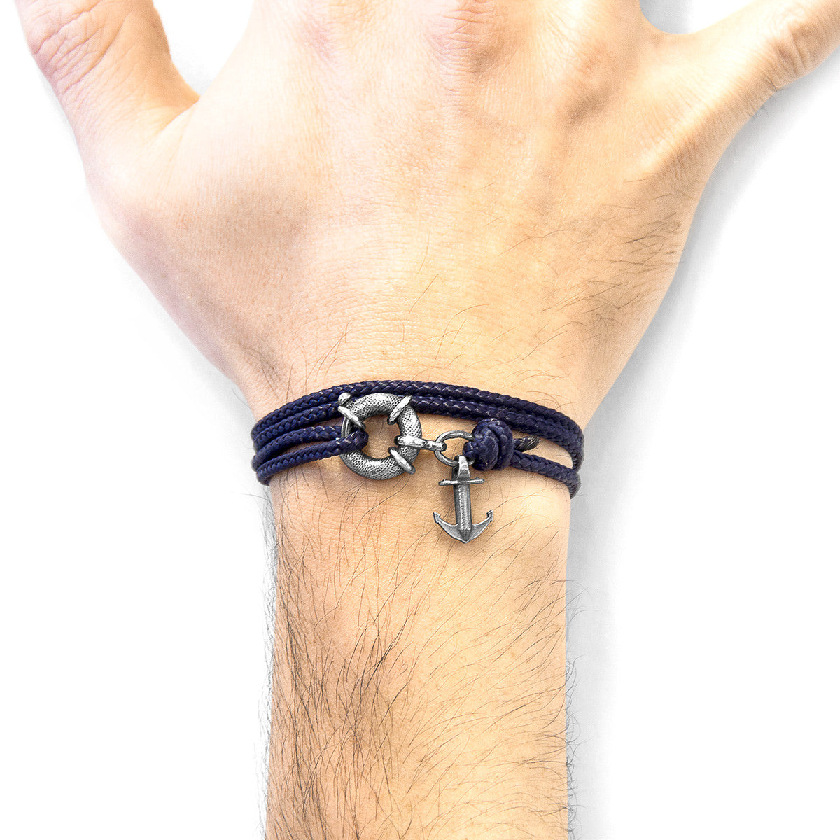 Navy Blue Clyde Anchor Silver and Rope Bracelet