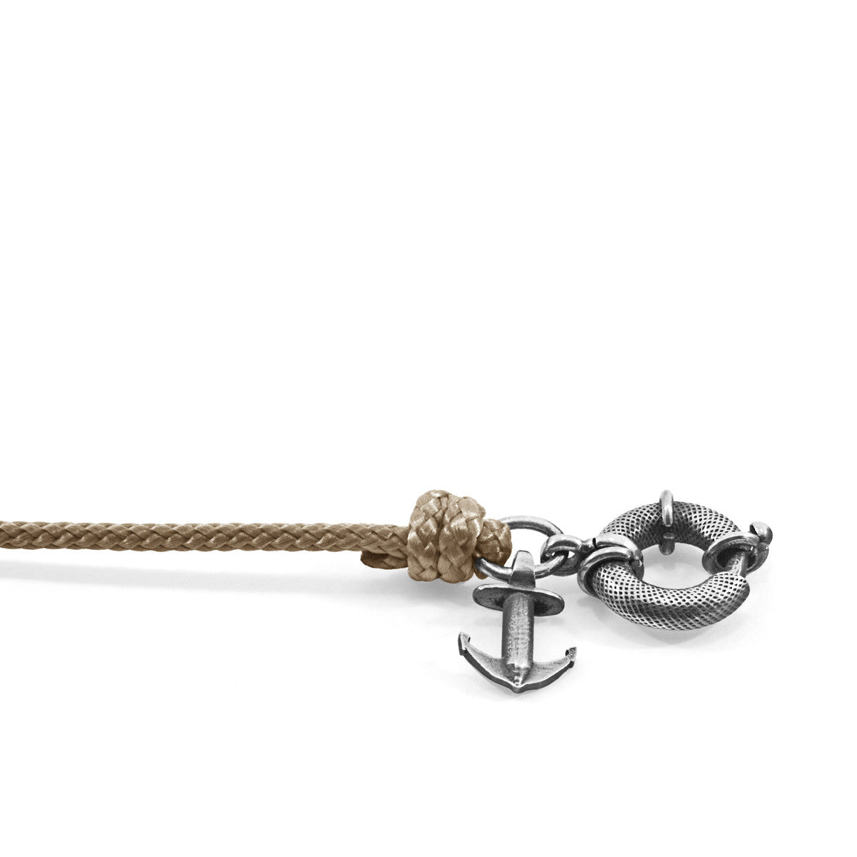 Sand Brown Clyde Anchor Silver and Rope Bracelet