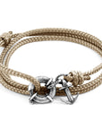 Sand Brown Clyde Anchor Silver and Rope Bracelet