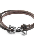 Dark Brown Clyde Anchor Silver and Flat Leather Bracelet