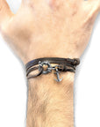Dark Brown Clyde Anchor Silver and Flat Leather Bracelet