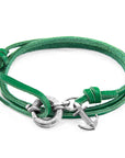 Fern Green Clyde Anchor Silver and Flat Leather Bracelet