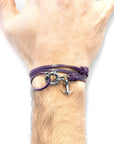 Grape Purple Clyde Anchor Silver and Flat Leather Bracelet