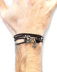 Dark Brown Clyde Anchor Silver and Braided Leather Bracelet