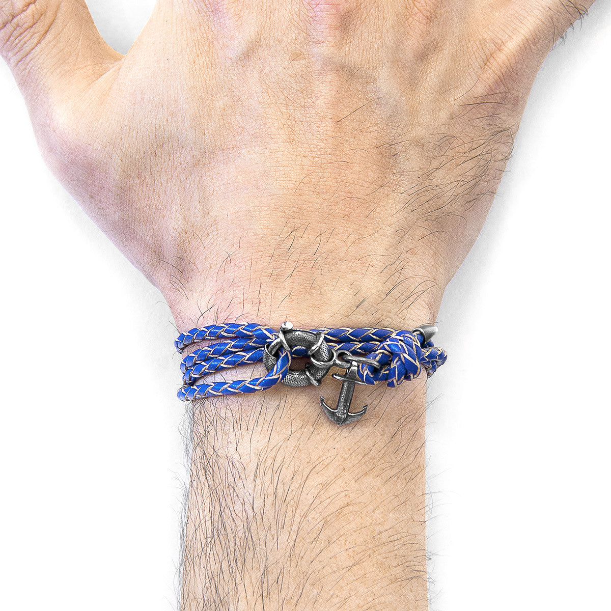 Royal Blue Clyde Anchor Silver and Braided Leather Bracelet