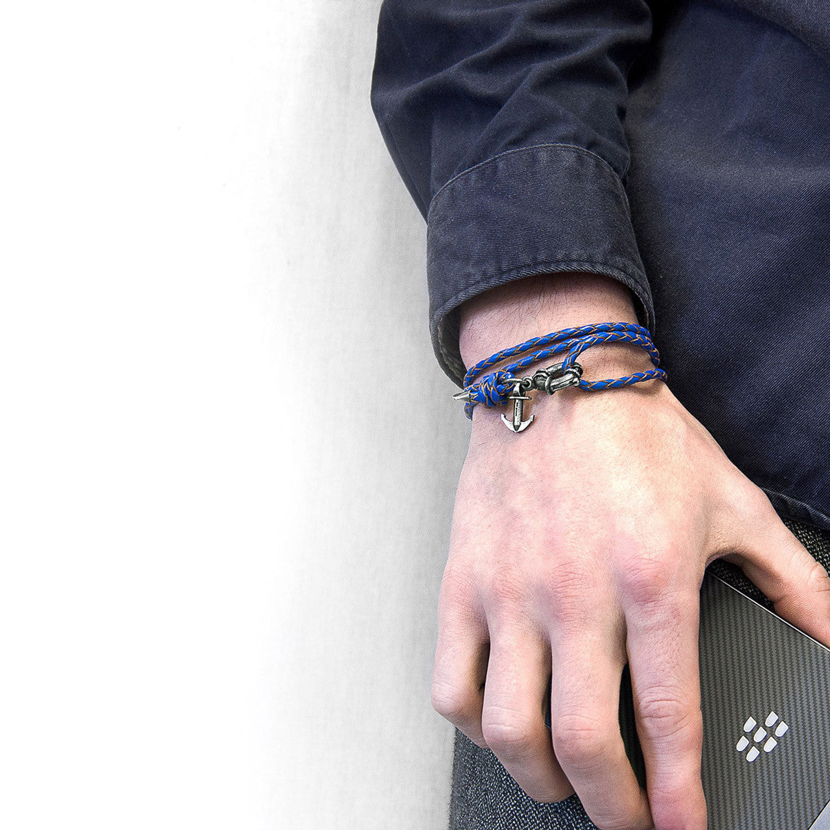 Royal Blue Clyde Anchor Silver and Braided Leather Bracelet