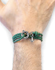 Fern Green Clyde Anchor Silver and Braided Leather Bracelet