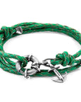 Fern Green Clyde Anchor Silver and Braided Leather Bracelet