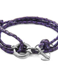 Grape Purple Clyde Anchor Silver and Braided Leather Bracelet