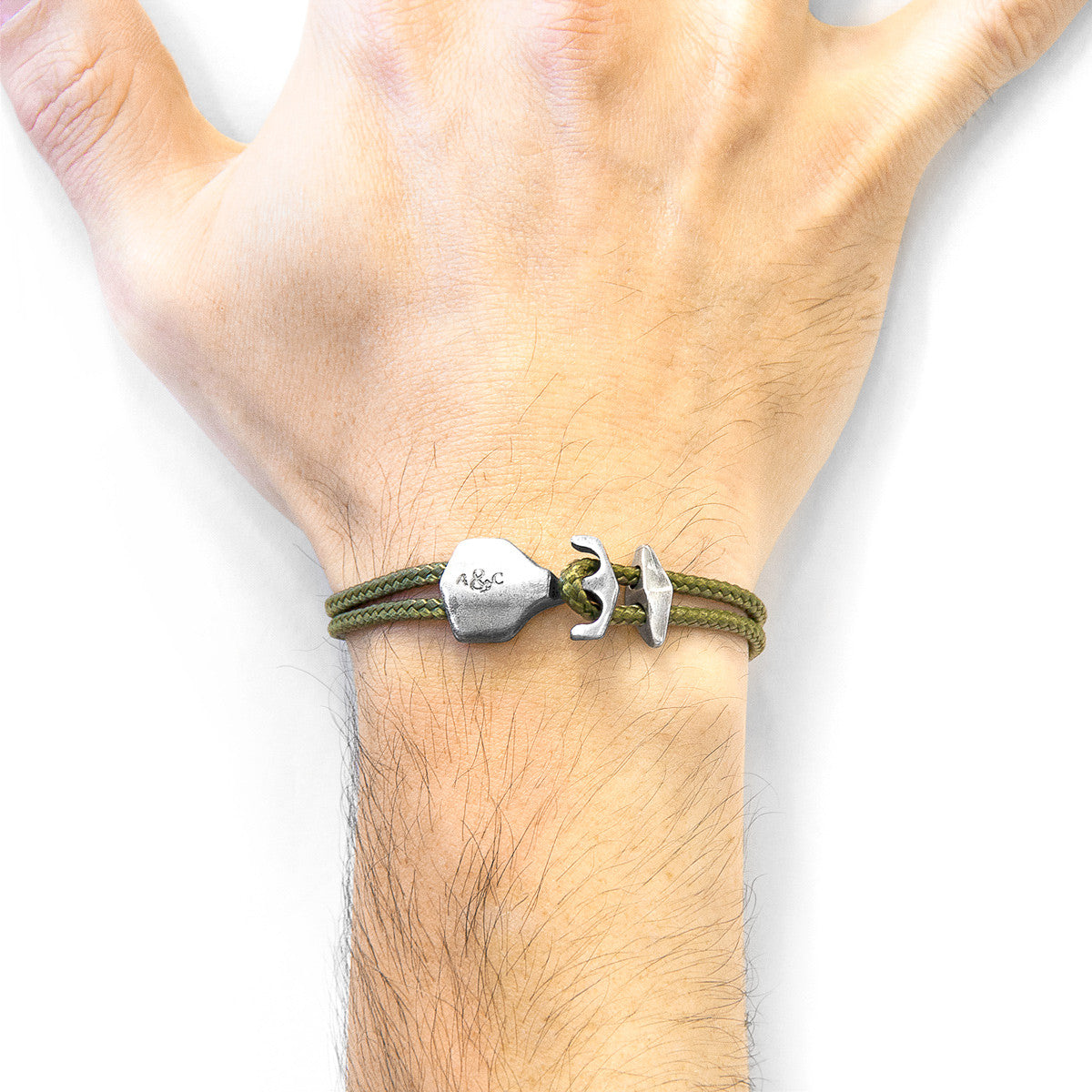 Khaki Green Delta Anchor Silver and Rope Bracelet