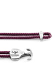Aubergine Purple Delta Anchor Silver and Rope Bracelet
