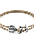 Sand Brown Delta Anchor Silver and Rope Bracelet