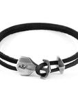 Coal Black Delta Anchor Silver and Flat Leather Bracelet