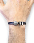 Coal Black Delta Anchor Silver and Flat Leather Bracelet
