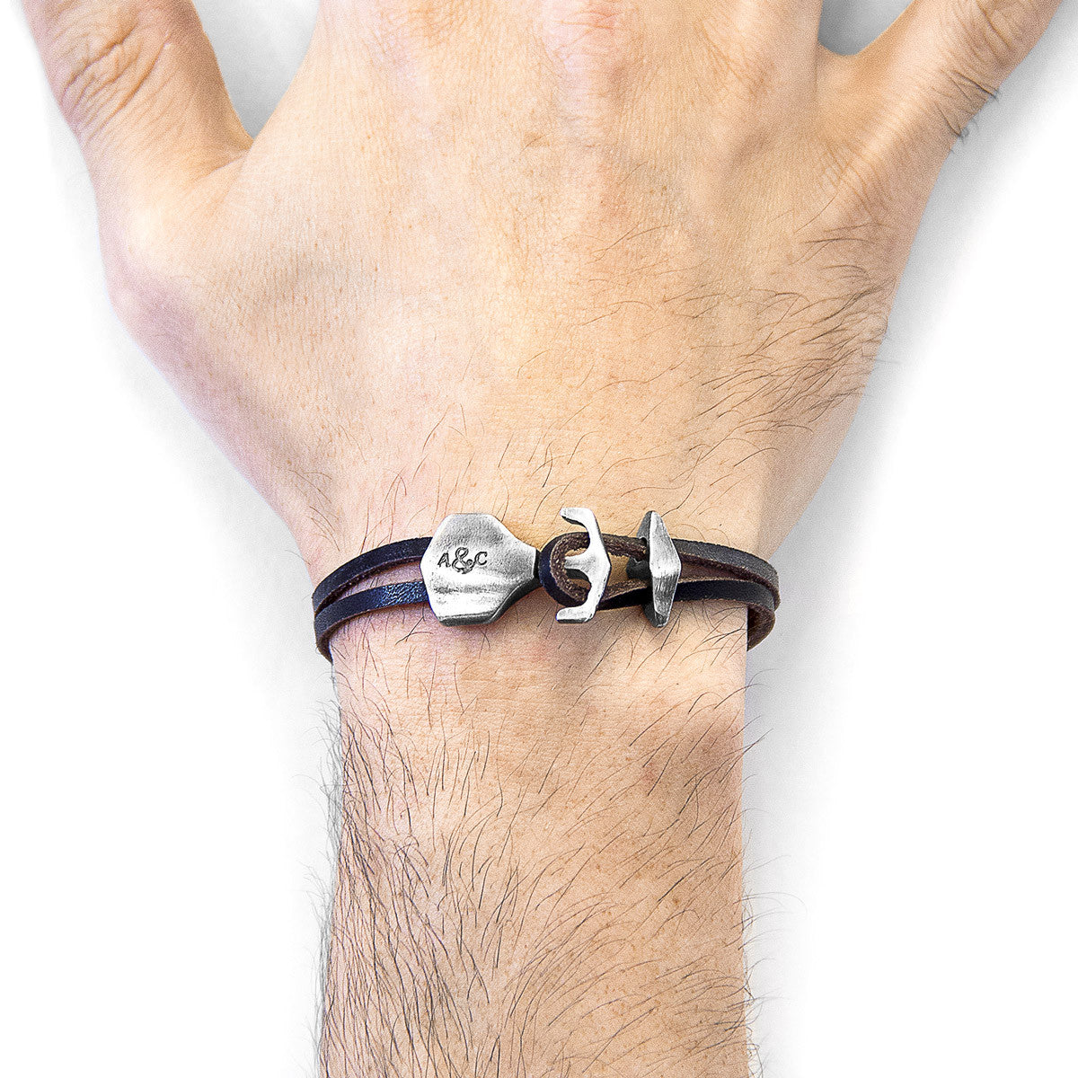 Dark Brown Delta Anchor Silver and Flat Leather Bracelet