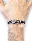 Dark Brown Delta Anchor Silver and Flat Leather Bracelet