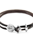 Dark Brown Delta Anchor Silver and Flat Leather Bracelet