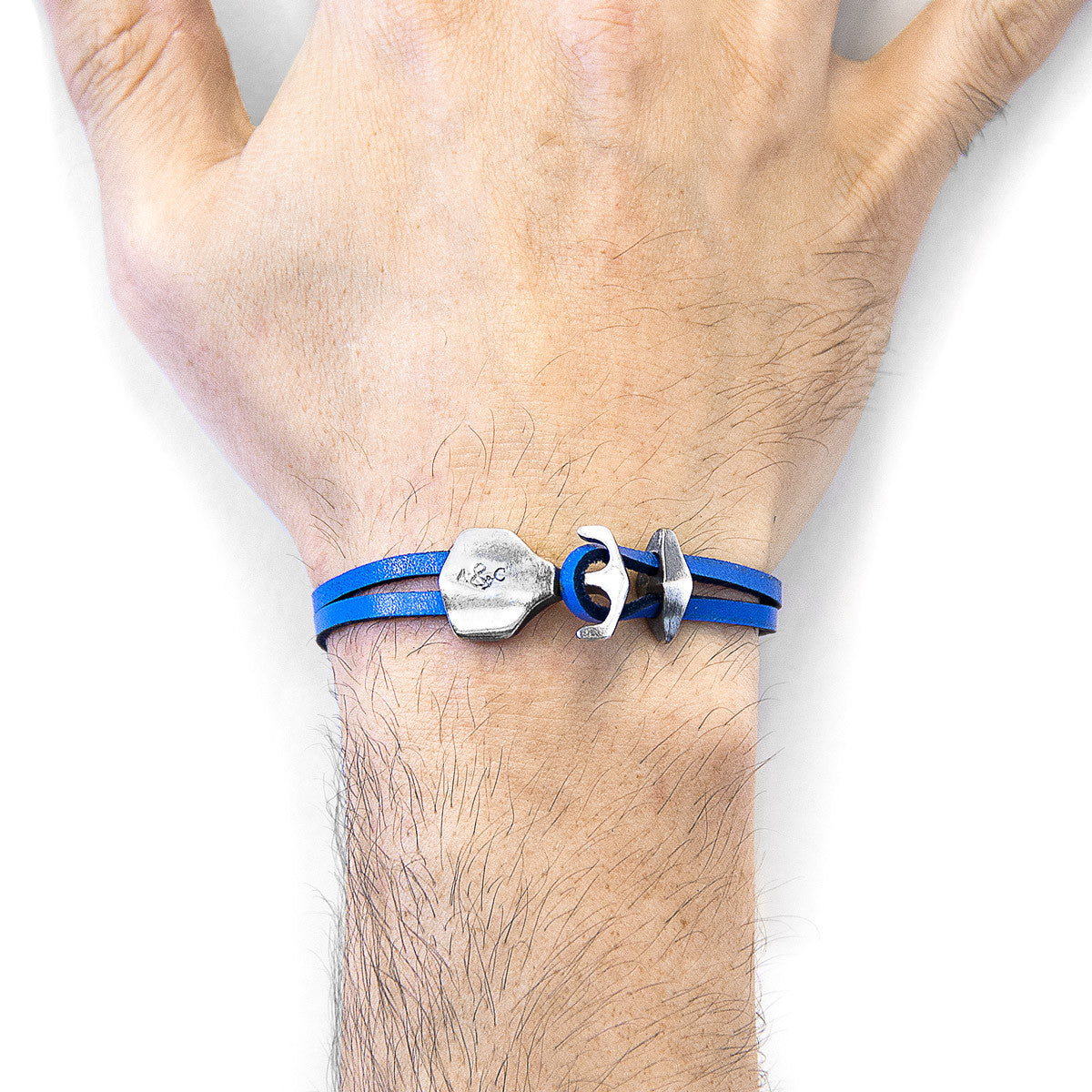 Royal Blue Delta Anchor Silver and Flat Leather Bracelet