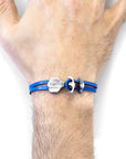 Royal Blue Delta Anchor Silver and Flat Leather Bracelet