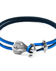 Royal Blue Delta Anchor Silver and Flat Leather Bracelet