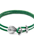 Fern Green Delta Anchor Silver and Flat Leather Bracelet