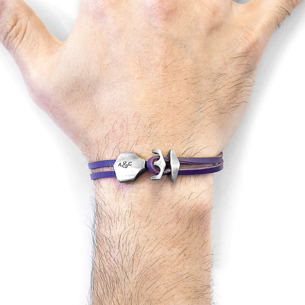 Grape Purple Delta Anchor Silver and Flat Leather Bracelet