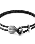 Coal Black Delta Anchor Silver and Braided Leather Bracelet