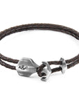 Dark Brown Delta Anchor Silver and Braided Leather Bracelet