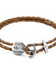 Light Brown Delta Anchor Silver and Braided Leather Bracelet