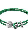 Fern Green Delta Anchor Silver and Braided Leather Bracelet