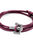 Aubergine Purple Union Anchor Silver and Rope Bracelet