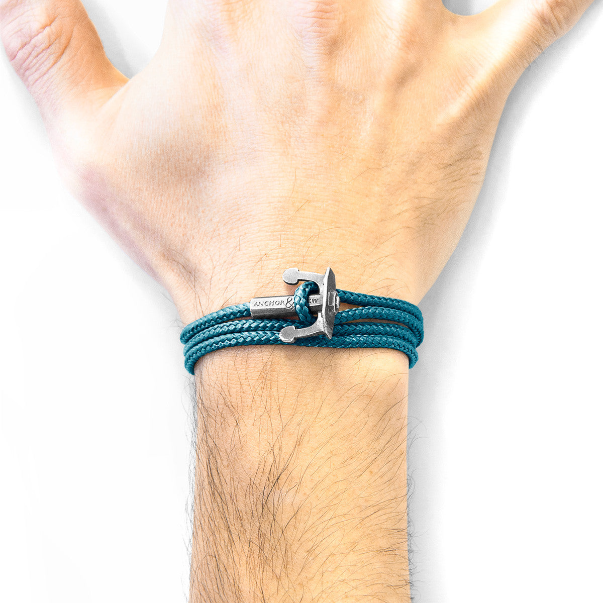 Ocean Blue Union Anchor Silver and Rope Bracelet