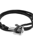 Coal Black Union Anchor Silver and Flat Leather Bracelet