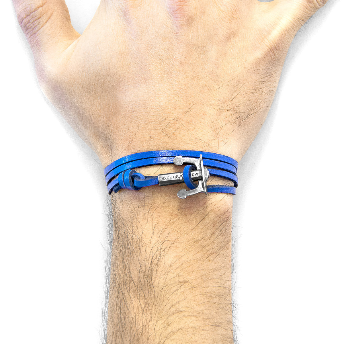 Royal Blue Union Anchor Silver and Flat Leather Bracelet
