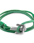 Fern Green Union Anchor Silver and Flat Leather Bracelet