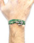 Fern Green Union Anchor Silver and Flat Leather Bracelet