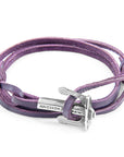 Grape Purple Union Anchor Silver and Flat Leather Bracelet