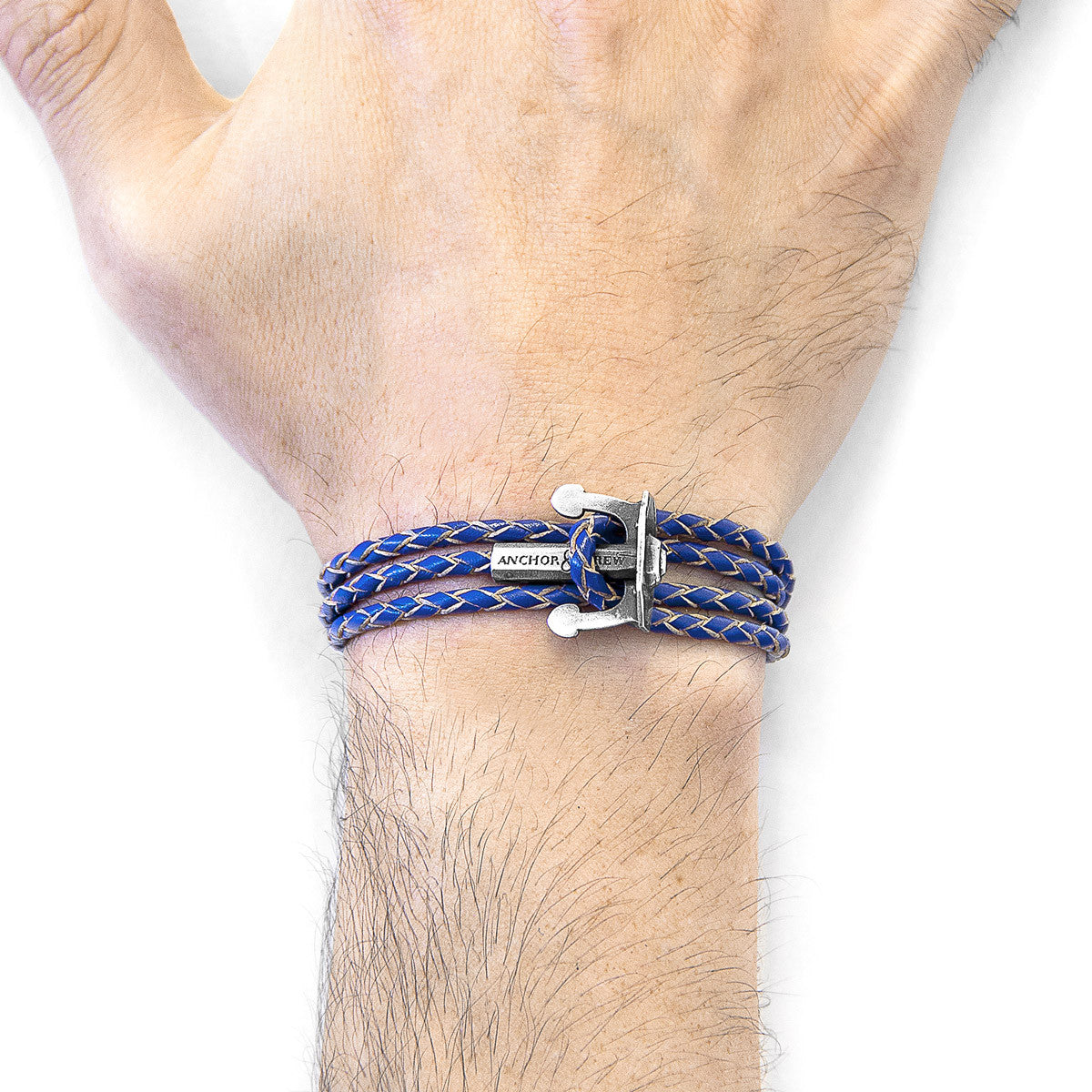 Royal Blue Union Anchor Silver and Braided Leather Bracelet