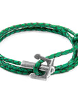 Fern Green Union Anchor Silver and Braided Leather Bracelet