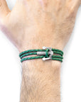 Fern Green Union Anchor Silver and Braided Leather Bracelet