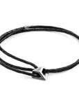 Midnight Black Arthur Silver and Braided Leather SKINNY Bracelet