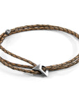 Taupe Grey Arthur Silver and Braided Leather SKINNY Bracelet