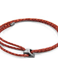 Amber Red Arthur Silver and Braided Leather SKINNY Bracelet