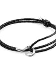 Midnight Black Charles Silver and Braided Leather SKINNY Bracelet
